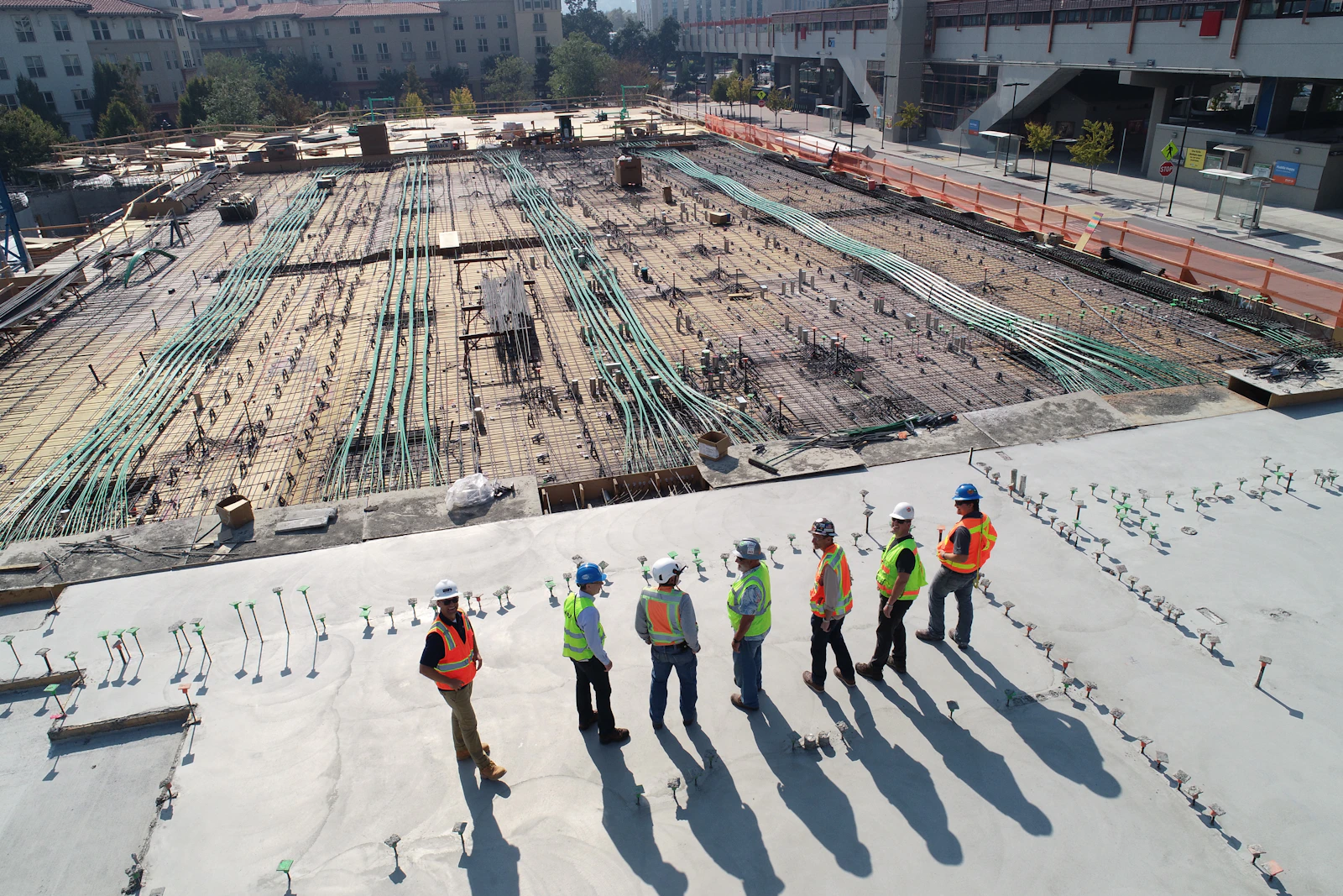 Construction crew on a slab review